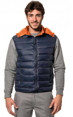 Gilet LOGICA KART1 imbottito con cappuccio 100% poliestere blu interno arancione